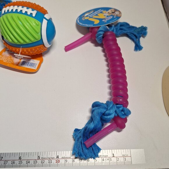 JW Pets 2 Medium ElastaRope & ToysRUs Pets Multi Sensory Football Dog Toys Lot - Picture 6 of 7
